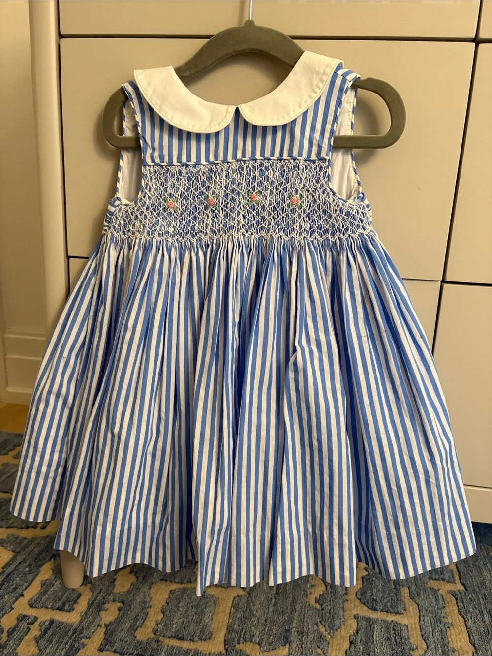 Ralph Lauren Blue & White Striped Smocked Peter Pan Collar Dress